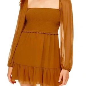 Aritzia Wilfred Tempest Long Sleeve Mini Dress in Oriole Orange Size M